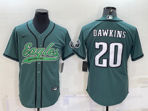 Men's Philadelphia Eagles #20 Brian Dawkins Green With Patch Cool Base Stitched Baseball Jersey